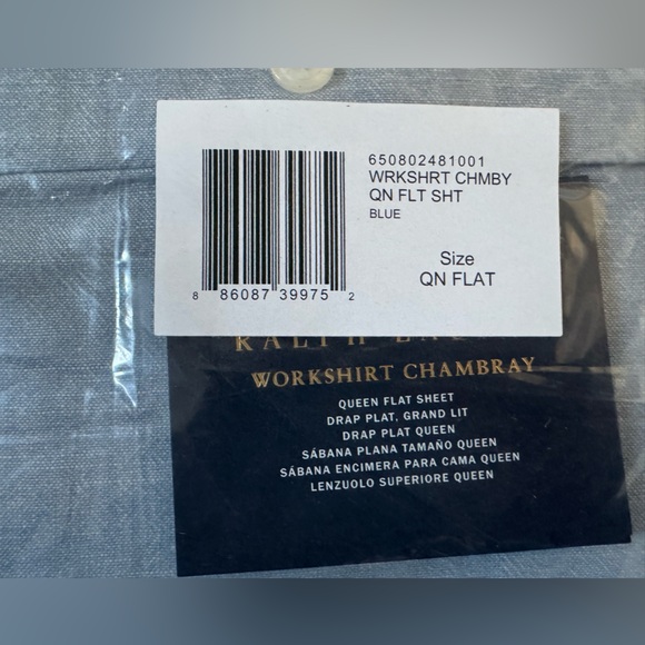 $215 Ralph Lauren Home Workshirt Chambray Queen Flat Sheet...